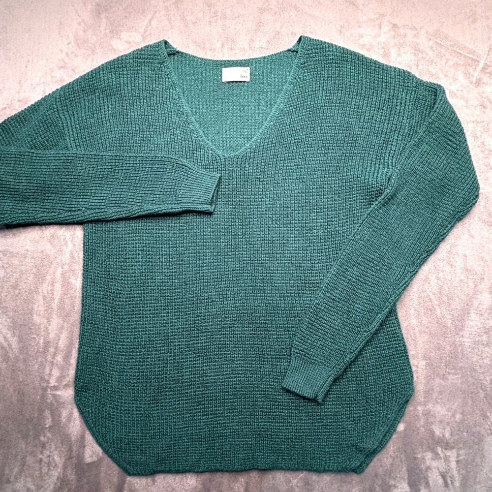 Aritzia Wilfred Free Sweater Womens M Green Merino Wool Waffle Knit Quiet Luxury